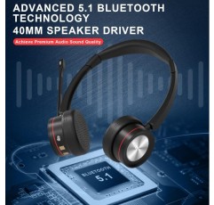 MAIRDI PC용 마이크가 있는 무선 헤드셋, 트럭 운전사를 위한 마이크가 있는 5.2 블루투스 헤드셋 사무실 콜 센터 40시간 재생 작업 팀 듀오용 블루투스 헤드셋