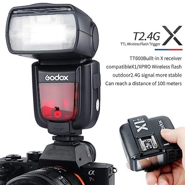 Godox TT600 플래시 - 무선 X 시스템, 2.4G 전송, Canon, Nikon, Pentax, Olympus와 호환 가능 - DSLR 카메라용 크리에이티브 조명