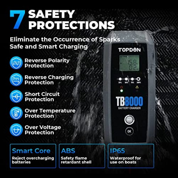 8A/3A/1A 자동차 배터리 충전기 전압 감지 기능이 있는 자동차, 12V/6V TOPDON TB8000 자동 배터리 유지 보수 장치, 납산 및 리튬, LiFePO4 배터리, 세류 충전기, 플로트 충전기, 
