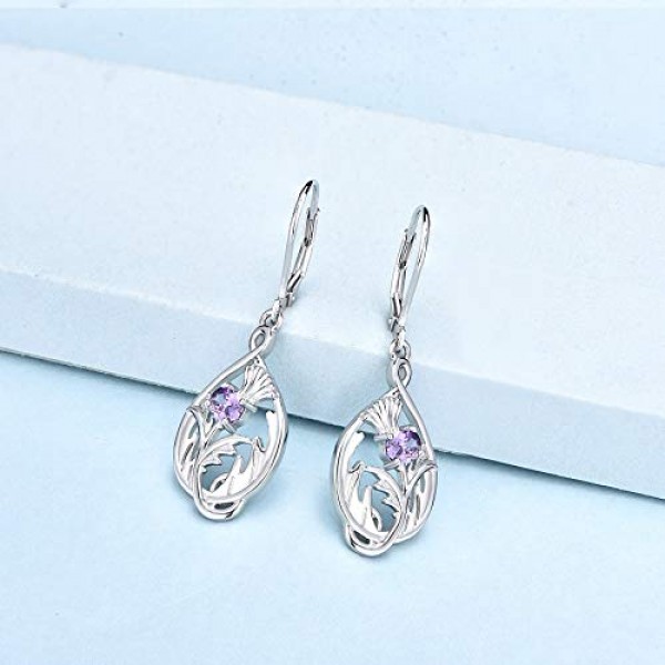 JO WISDOM 여성용 귀걸이 매달려 스코틀랜드 엉겅퀴 실버 925, 귀걸이 스코틀랜드 꽃 외계인, 3A 지르코니아 주얼리, 여성용 주얼리