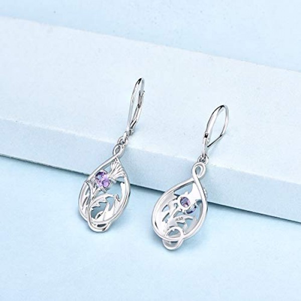 JO WISDOM 여성용 귀걸이 매달려 스코틀랜드 엉겅퀴 실버 925, 귀걸이 스코틀랜드 꽃 외계인, 3A 지르코니아 주얼리, 여성용 주얼리