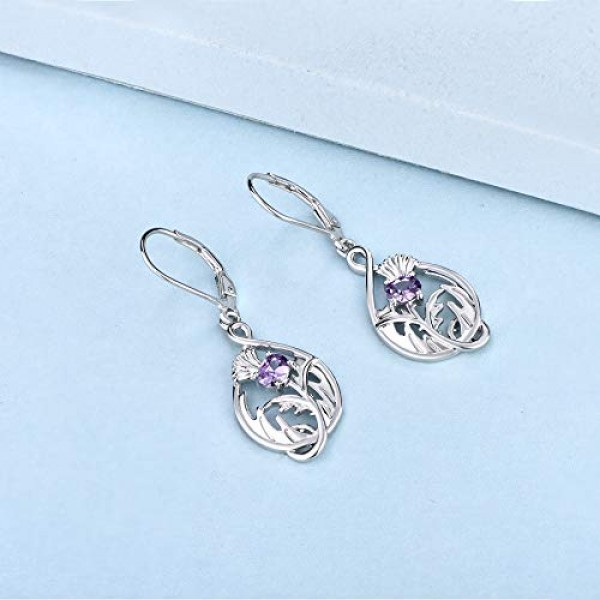 JO WISDOM 여성용 귀걸이 매달려 스코틀랜드 엉겅퀴 실버 925, 귀걸이 스코틀랜드 꽃 외계인, 3A 지르코니아 주얼리, 여성용 주얼리