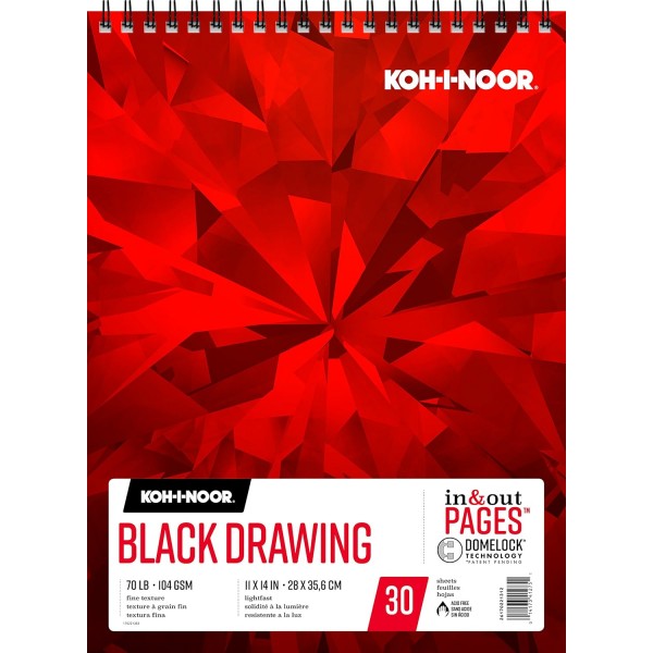 Koh-I-Noor 26170221312 드로잉 패드, 페이지 안팎으로 인쇄됨, 104 gsm, 11 x 14, 와이어 바운드, 패드당 30장, 각 111 x 14 검정