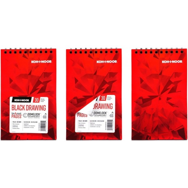 Koh-I-Noor 26170221312 드로잉 패드, 페이지 안팎으로 인쇄됨, 104 gsm, 11 x 14, 와이어 바운드, 패드당 30장, 각 111 x 14 검정