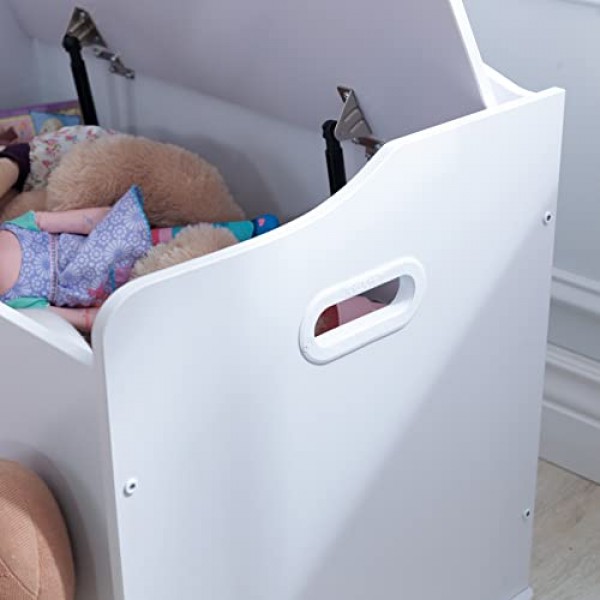 KidKraft Austin 나무 장난감 상자/안전 힌지 뚜껑이 있는 벤치, 흰색, 3세 이상을 위한 선물 흰색 클래식