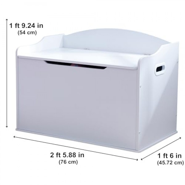 KidKraft Austin 나무 장난감 상자/안전 힌지 뚜껑이 있는 벤치, 흰색, 3세 이상을 위한 선물 흰색 클래식