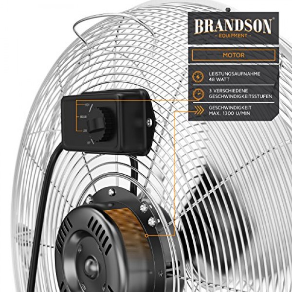 Brandson Retro Wind Machine 스타일 플로어 팬, 크롬 팬, 30cm, 높은 공기 흐름을 갖춘 테이블 팬/플로어 팬, 보안 스탠드, 팬 헤드의 무한 조정 가능한 기울기, 실버
