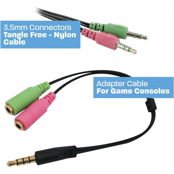 Ewent-Play PL3320|스테레오 서라운드 마이크가 있는 게임용 헤드셋|3.5mm 잭 어댑터|1.5M 길이 케이블|PS4-PS5/Xbox One-Xbox X/Switch/PC/Mac/노트북/태블릿/iPhone/iPad용 게임용 헤드셋 -