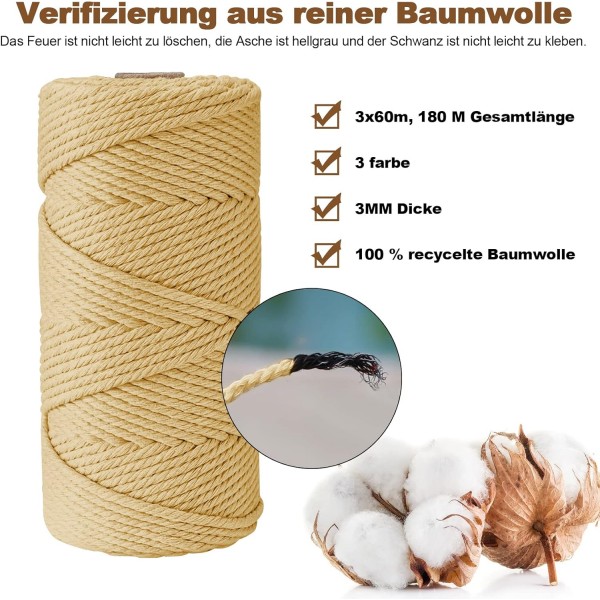 Qetlavee 3pcs 마크라메 원사, 10개의 열쇠 고리가 있는 DIY 보헤미안 장식 공예품을 위한 다채로운 면 마크라메 면사 40개의 나무 구슬 6개의 나무 반지 2개의 둥근 막대(3mmx