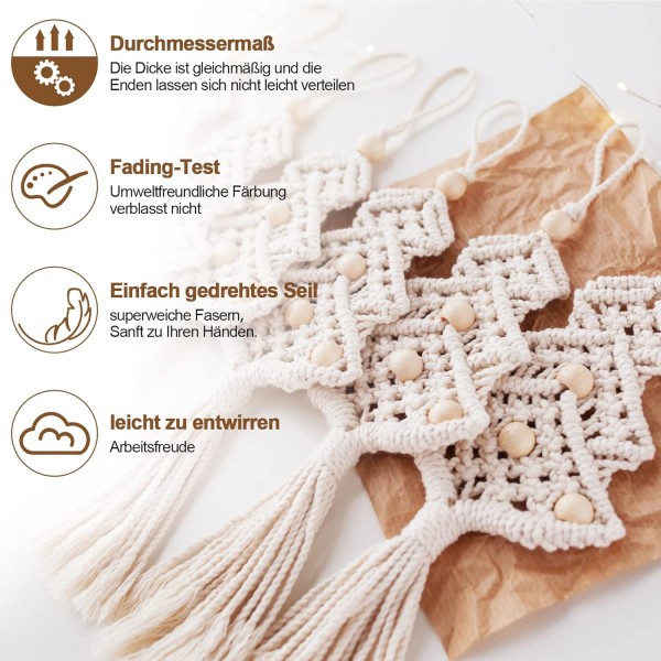 Qetlavee 3pcs 마크라메 원사, 10개의 열쇠 고리가 있는 DIY 보헤미안 장식 공예품을 위한 다채로운 면 마크라메 면사 40개의 나무 구슬 6개의 나무 반지 2개의 둥근 막대(3mmx