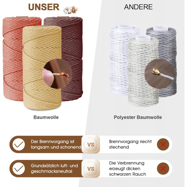 Qetlavee 3pcs 마크라메 원사, 10개의 열쇠 고리가 있는 DIY 보헤미안 장식 공예품을 위한 다채로운 면 마크라메 면사 40개의 나무 구슬 6개의 나무 반지 2개의 둥근 막대(3mmx