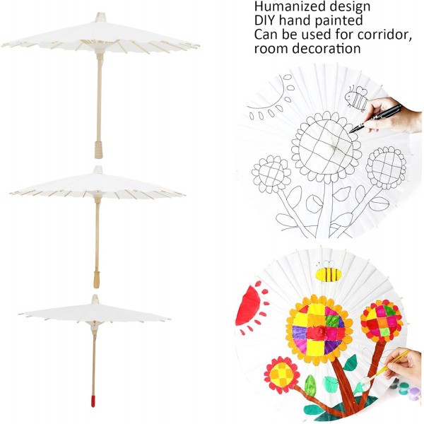 3Pcs 종이 우산, 20cm 30cm 40cm DIY 손으로 그린 ​​웨딩 장식 사진 코스프레에 대한 나무 손잡이와 수제 중국어 일본어 빈 종이 우산 파라솔 접는 우산