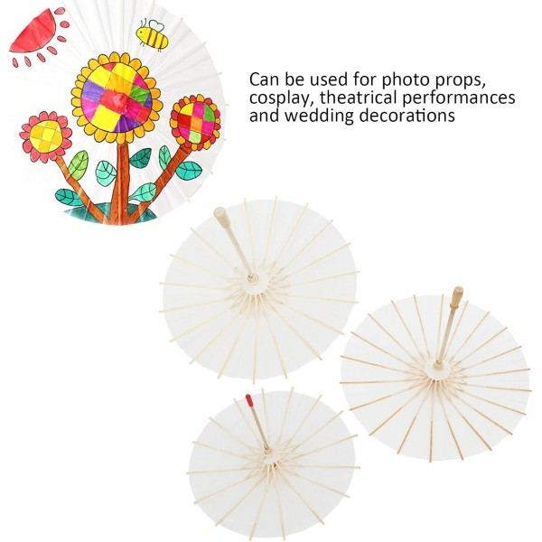 3Pcs 종이 우산, 20cm 30cm 40cm DIY 손으로 그린 ​​웨딩 장식 사진 코스프레에 대한 나무 손잡이와 수제 중국어 일본어 빈 종이 우산 파라솔 접는 우산