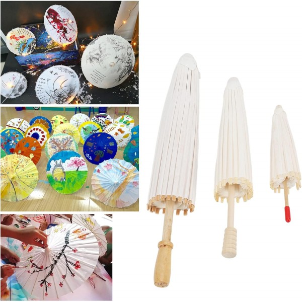 3Pcs 종이 우산, 20cm 30cm 40cm DIY 손으로 그린 ​​웨딩 장식 사진 코스프레에 대한 나무 손잡이와 수제 중국어 일본어 빈 종이 우산 파라솔 접는 우산