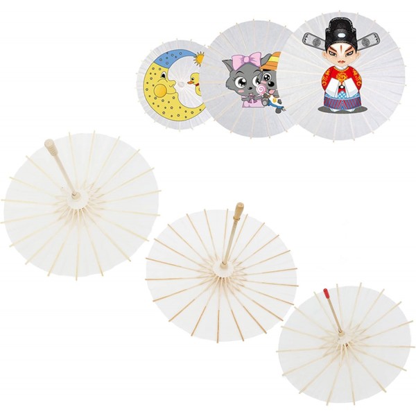3Pcs 종이 우산, 20cm 30cm 40cm DIY 손으로 그린 ​​웨딩 장식 사진 코스프레에 대한 나무 손잡이와 수제 중국어 일본어 빈 종이 우산 파라솔 접는 우산