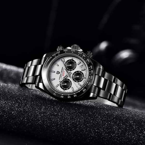 Pagani Design Classic 남성용 다기능 크로노그래프 전체 스테인리스 스틸 일본제 VK63 쿼츠 무브먼트 테스터 Homage Daytona 100m 방수 럭셔리 비즈니스 시계… 1644-실버-블랙