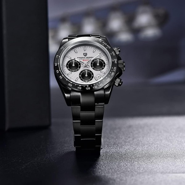 Pagani Design Classic 남성용 다기능 크로노그래프 전체 스테인리스 스틸 일본제 VK63 쿼츠 무브먼트 테스터 Homage Daytona 100m 방수 럭셔리 비즈니스 시계… 1644-실버-블랙