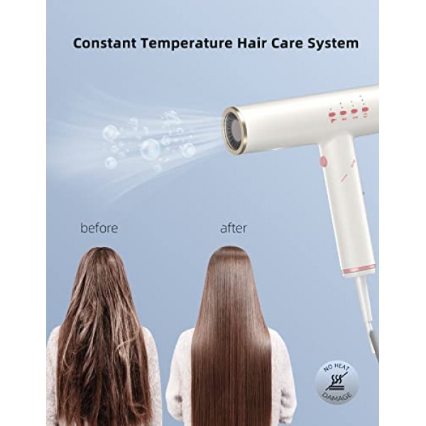 헤어 드라이어, 빠른 건조를 위한 110,000RPM 브러시리스 모터가 장착된 전문 이온 블로우 드라이어, 접이식 본체 디자인, 4단계 및 3단계 속도, 열 손상 없음 가정 여행 