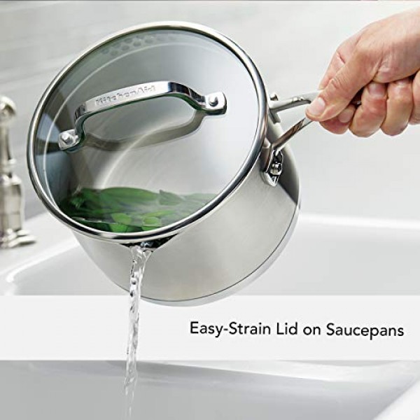 KitchenAid 3겹 베이스 스테인리스 스틸 조리기구 냄비 및 팬 세트, 10피스, 브러시드 스테인리스