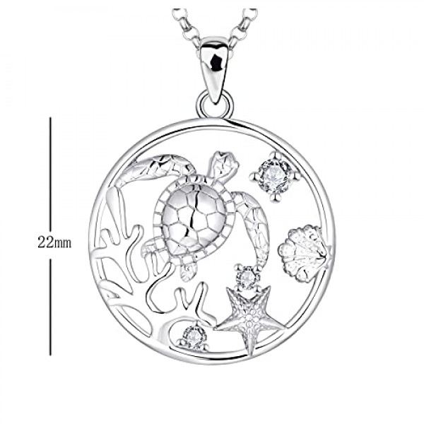 JO WISDOM 여성용 목걸이 925 실버 거북이 돌고래 산호 껍질 불가사리 3A 큐빅 지르코니아 오션 쥬얼리 여성용 쥬얼리