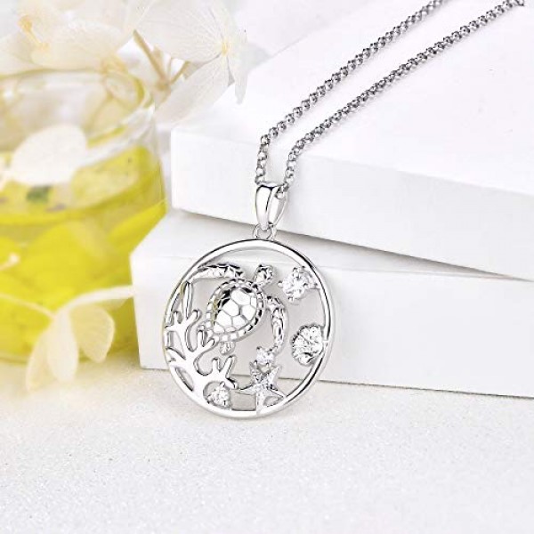 JO WISDOM 여성용 목걸이 925 실버 거북이 돌고래 산호 껍질 불가사리 3A 큐빅 지르코니아 오션 쥬얼리 여성용 쥬얼리