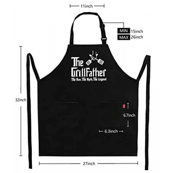 남성용 Kaidouma 웃긴 그릴 앞치마 아빠 - The Grillfather - 남성용 웃긴 요리사 요리 그릴 바비큐 앞치마(주머니 2개 포함) - 아빠, 새아빠, 시아버지, 남편을 위한 생일 아버