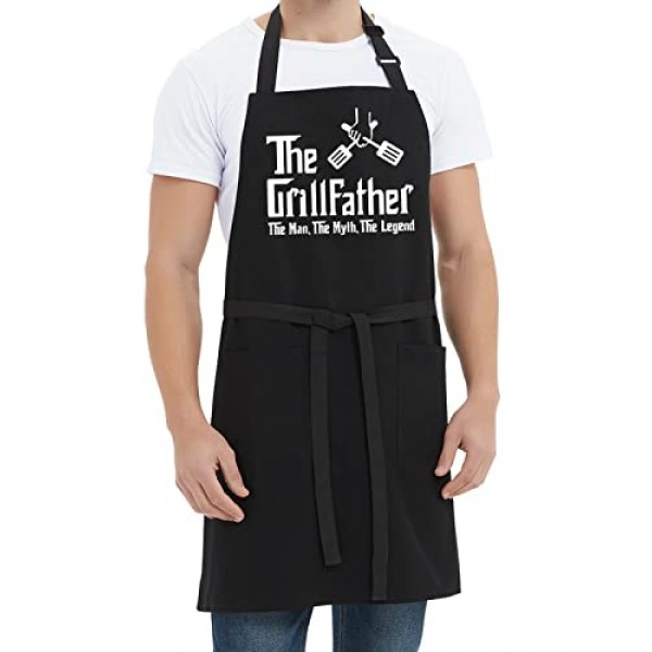 남성용 Kaidouma 웃긴 그릴 앞치마 아빠 - The Grillfather - 남성용 웃긴 요리사 요리 그릴 바비큐 앞치마(주머니 2개 포함) - 아빠, 새아빠, 시아버지, 남편을 위한 생일 아버