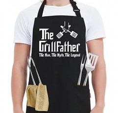 남성용 Kaidouma 웃긴 그릴 앞치마 아빠 - The Grillfather - 남성용 웃긴 요리사 요리 그릴 바비큐 앞치마(주머니 2개 포함) - 아빠, 새아빠, 시아버지, 남편을 위한 생일 아버