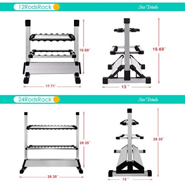 낚싯대 랙 - 알루미늄 합금 막대 홀더, 최대 24개의 막대 보유, 차고 또는 가정용 낚싯대 보관 주최자