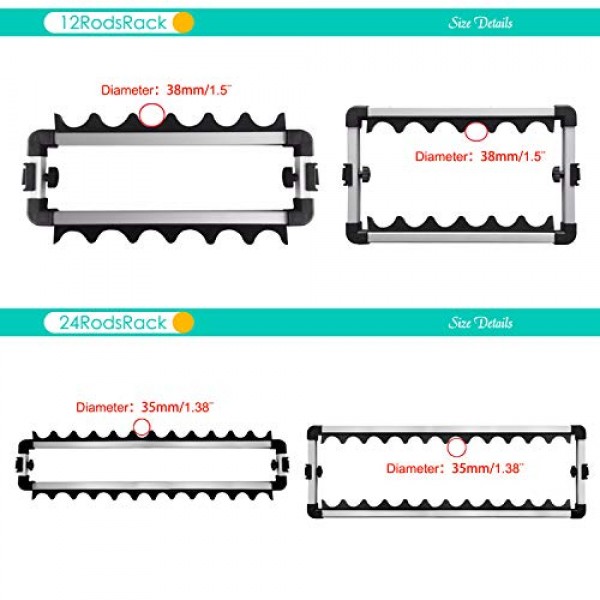 낚싯대 랙 - 알루미늄 합금 막대 홀더, 최대 24개의 막대 보유, 차고 또는 가정용 낚싯대 보관 주최자