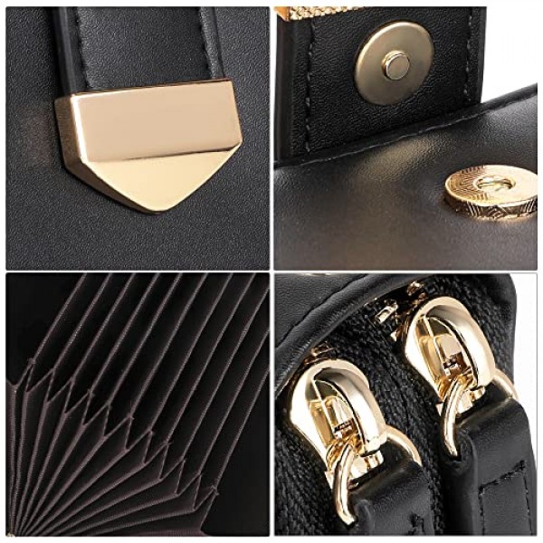 Pomelo 동전 수납칸이 있는 최고의 여성용 신용 카드 소지자 더블 레이어 20 수납칸 지퍼가 있는 RFID 보호 카드 소지자, 업데이트 블랙, 모던