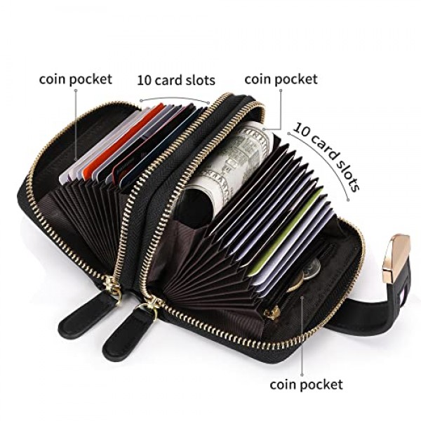 Pomelo 동전 수납칸이 있는 최고의 여성용 신용 카드 소지자 더블 레이어 20 수납칸 지퍼가 있는 RFID 보호 카드 소지자, 업데이트 블랙, 모던