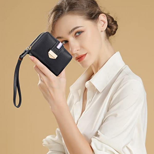 Pomelo 동전 수납칸이 있는 최고의 여성용 신용 카드 소지자 더블 레이어 20 수납칸 지퍼가 있는 RFID 보호 카드 소지자, 업데이트 블랙, 모던