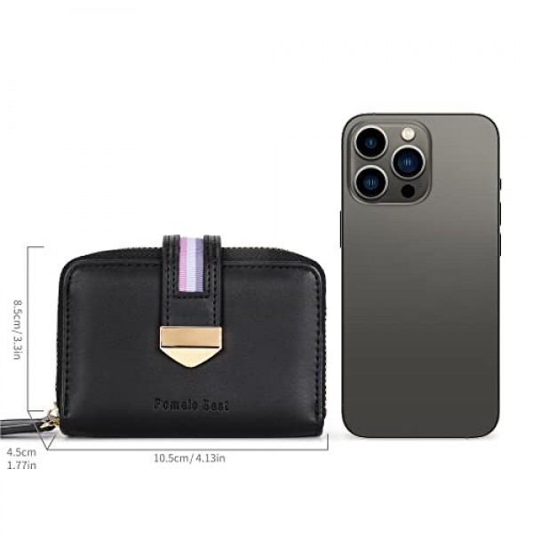 Pomelo 동전 수납칸이 있는 최고의 여성용 신용 카드 소지자 더블 레이어 20 수납칸 지퍼가 있는 RFID 보호 카드 소지자, 업데이트 블랙, 모던