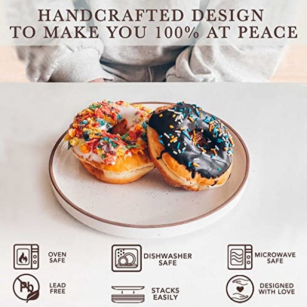 모라 세라믹 플랫 플레이트 6-8인치 세트 - 디저트, 샐러드, 전채요리, 작은 점심 등 접시. 전자레인지, 오븐, 식기세척기에 안전하고 긁힘 방지 기능이 있습니다. 주방 