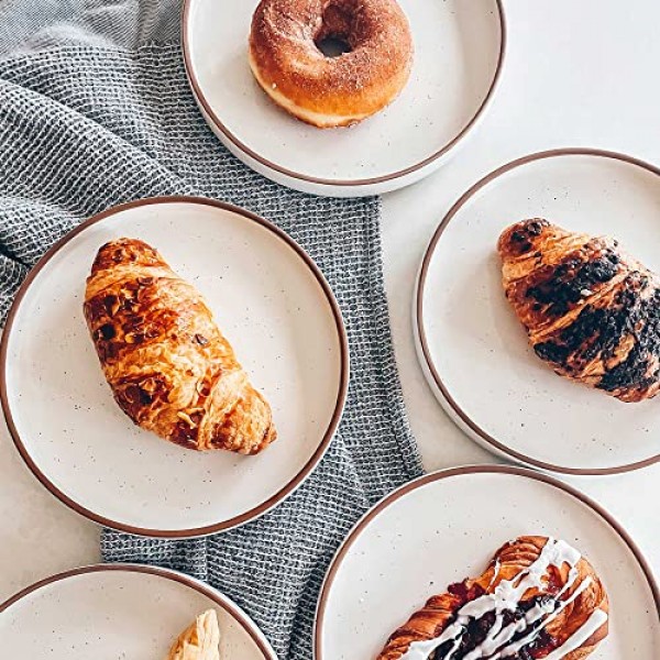 모라 세라믹 플랫 플레이트 6-8인치 세트 - 디저트, 샐러드, 전채요리, 작은 점심 등 접시. 전자레인지, 오븐, 식기세척기에 안전하고 긁힘 방지 기능이 있습니다. 주방 