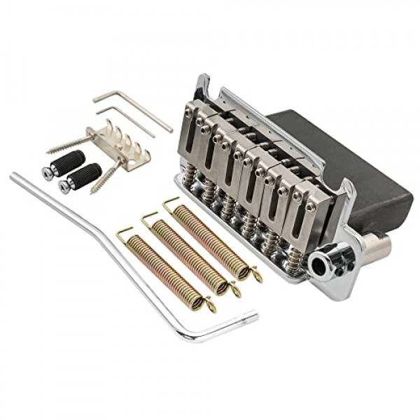 Musiclily Pro 52.5mm 풀 블록 2포인트 기타 트레몰로 스트라토캐스터 브릿지(현대 아메리칸 스트랫 일렉트릭 기타, 크롬용 스틸 안장 포함)