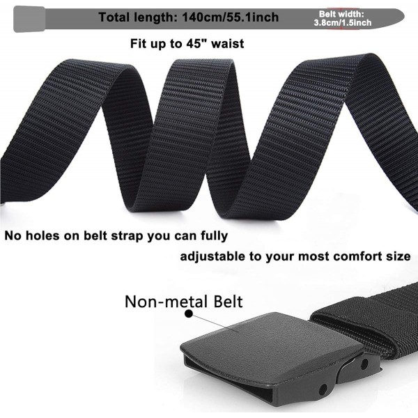 Lalafancy 2er 남녀 공용 나일론 캔버스 벨트 플라스틱 버클이 있는 조절 가능한 패브릭 벨트, 길이 140cm, 너비 약 3.8cm 블랙 + 블랙