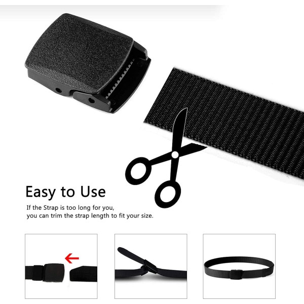 Lalafancy 2er 남녀 공용 나일론 캔버스 벨트 플라스틱 버클이 있는 조절 가능한 패브릭 벨트, 길이 140cm, 너비 약 3.8cm 블랙 + 블랙