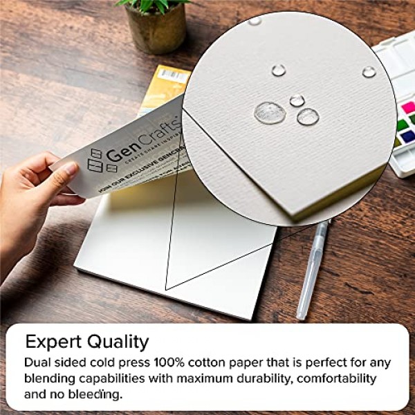GenCrafts 100% 면 수채화 용지 패드 - A4 8.3x11.7 - 20매(140lb/300gsm) - 페인팅 및 드로잉, 습식, 혼합 매체용 냉압식 무산소 미술 스케치북 패드