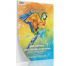 GenCrafts 100% 면 수채화 용지 패드 - A4 8.3x11.7 - 20매(140lb/300gsm) - 페인팅 및 드로잉, 습식, 혼합 매체용 냉압식 무산소 미술 스케치북 패드