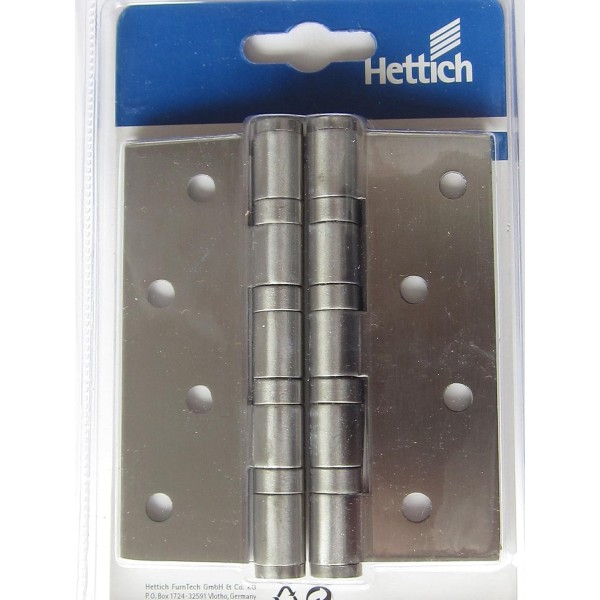 Hettich 도어 힌지 STAINLESS STEEL 무광, 100 x 75mm, 솔리드 디자인, 2개, 9100453