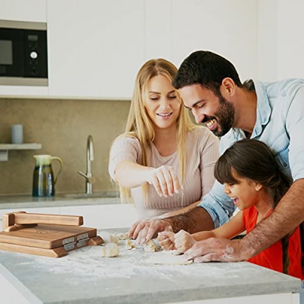 panan 나무 토르티야 압착기 천연 식품 등급 아카시아 나무로 만든 멕시코 토르티야 압착기 - 양피지 50장, 반죽 절단기 및 레시피 eBook이 포함된 대형 목재 Pataconera(사각