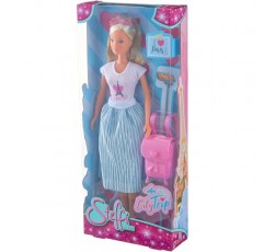 Simba 105733434 Steffi Love City Trip, 셀카봉과 백팩이 달린 패셔너블한 옷차림의 인형 놀이, 29cm, 3세부터