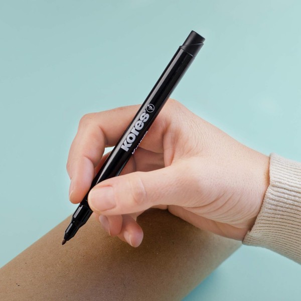 Kores - K-Marker Fine M: 검은색 유성 마커 펜, 방수 및 무취 잉크가 있는 얇은 섬유 팁, 모든 표면용, 12개 팩