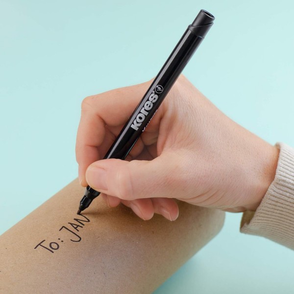 Kores - K-Marker Fine M: 검은색 유성 마커 펜, 방수 및 무취 잉크가 있는 얇은 섬유 팁, 모든 표면용, 12개 팩