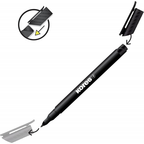 Kores - K-Marker Fine M: 검은색 유성 마커 펜, 방수 및 무취 잉크가 있는 얇은 섬유 팁, 모든 표면용, 12개 팩