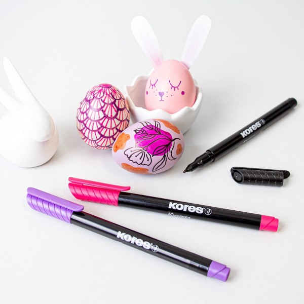 Kores - K-Marker Fine M: 검은색 유성 마커 펜, 방수 및 무취 잉크가 있는 얇은 섬유 팁, 모든 표면용, 12개 팩