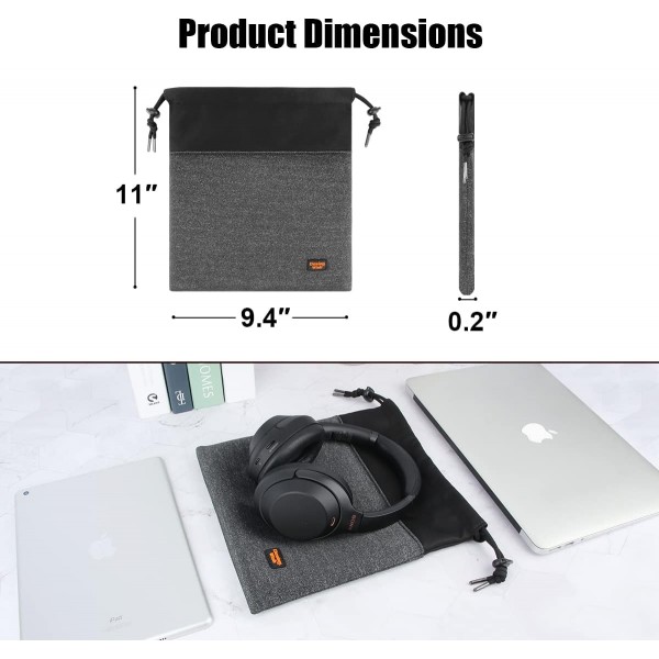 Desing Wish 경량 헤드폰 보관 가방 휴대용 헤드폰 운반 케이스 헤드셋 파우치 오버헤드 헤드폰용 부드러운 여행용 케이스 게임용 헤드셋 넥 스트랩 이어버드(대형 회색)