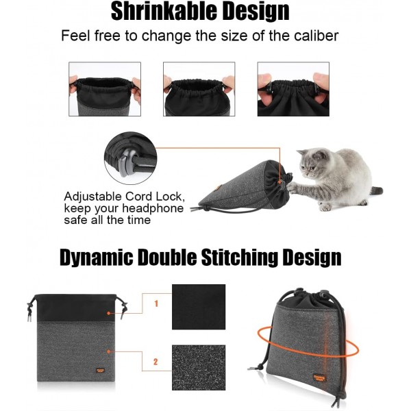 Desing Wish 경량 헤드폰 보관 가방 휴대용 헤드폰 운반 케이스 헤드셋 파우치 오버헤드 헤드폰용 부드러운 여행용 케이스 게임용 헤드셋 넥 스트랩 이어버드(대형 회색)
